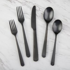 Cecil Black Satin Hammered 20-Piece Flatware Set
