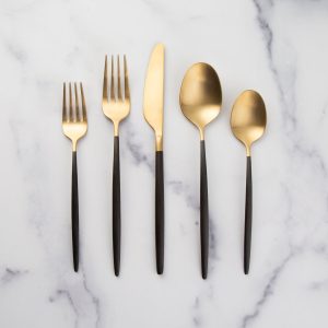 Gaze Black Champagne Satin 20-Piece Flatware Set