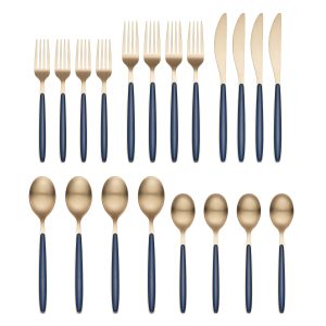 Kiernan Champagne Satin Navy Handle 20-Piece Flatware Set