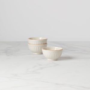 French Perle Groove White Mini 3-Piece Bowl Set