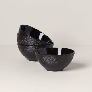 Chelse Muse Fleur Black All-Purpose Bowls. Set of 4