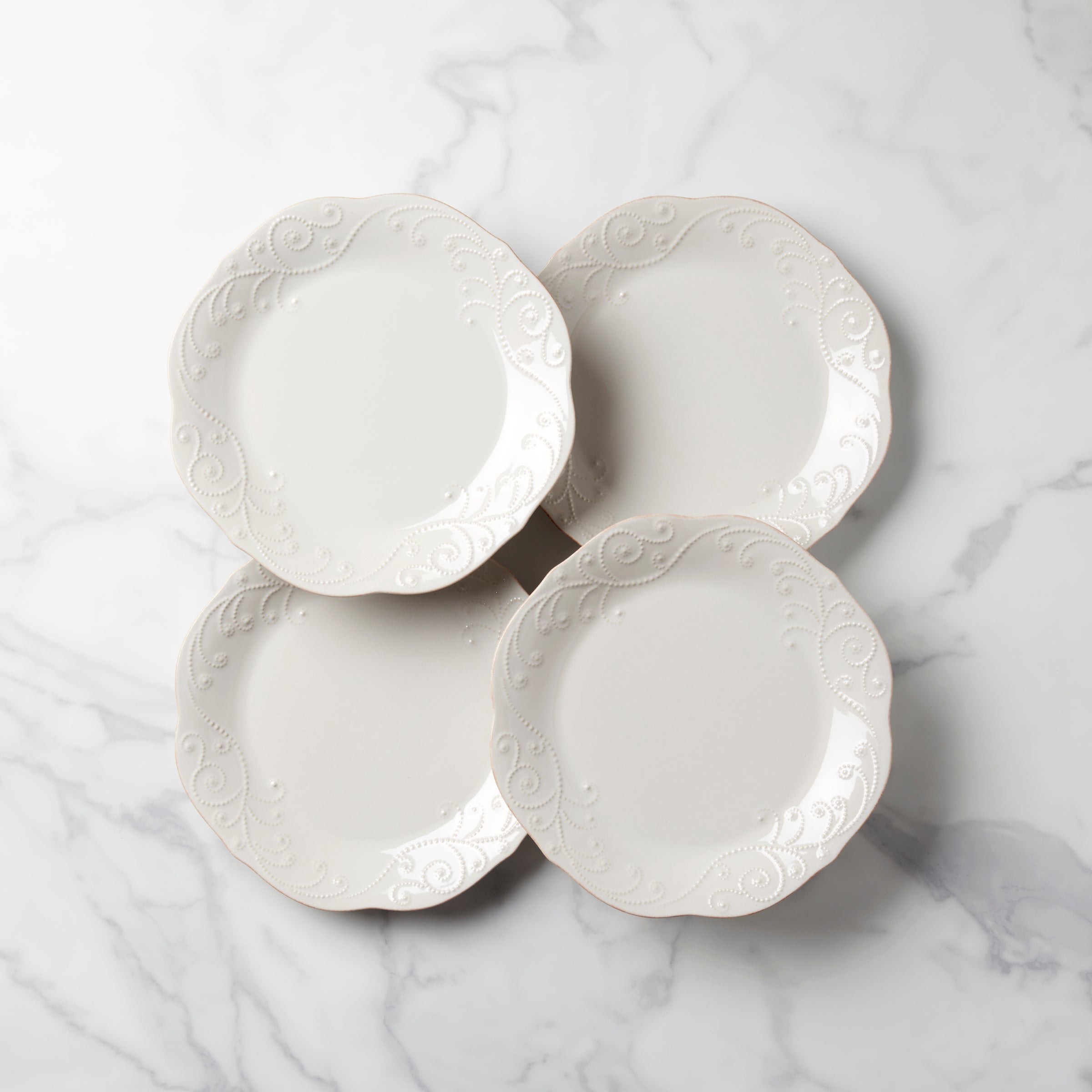 French Perle White Dinner Plates. Set of 4