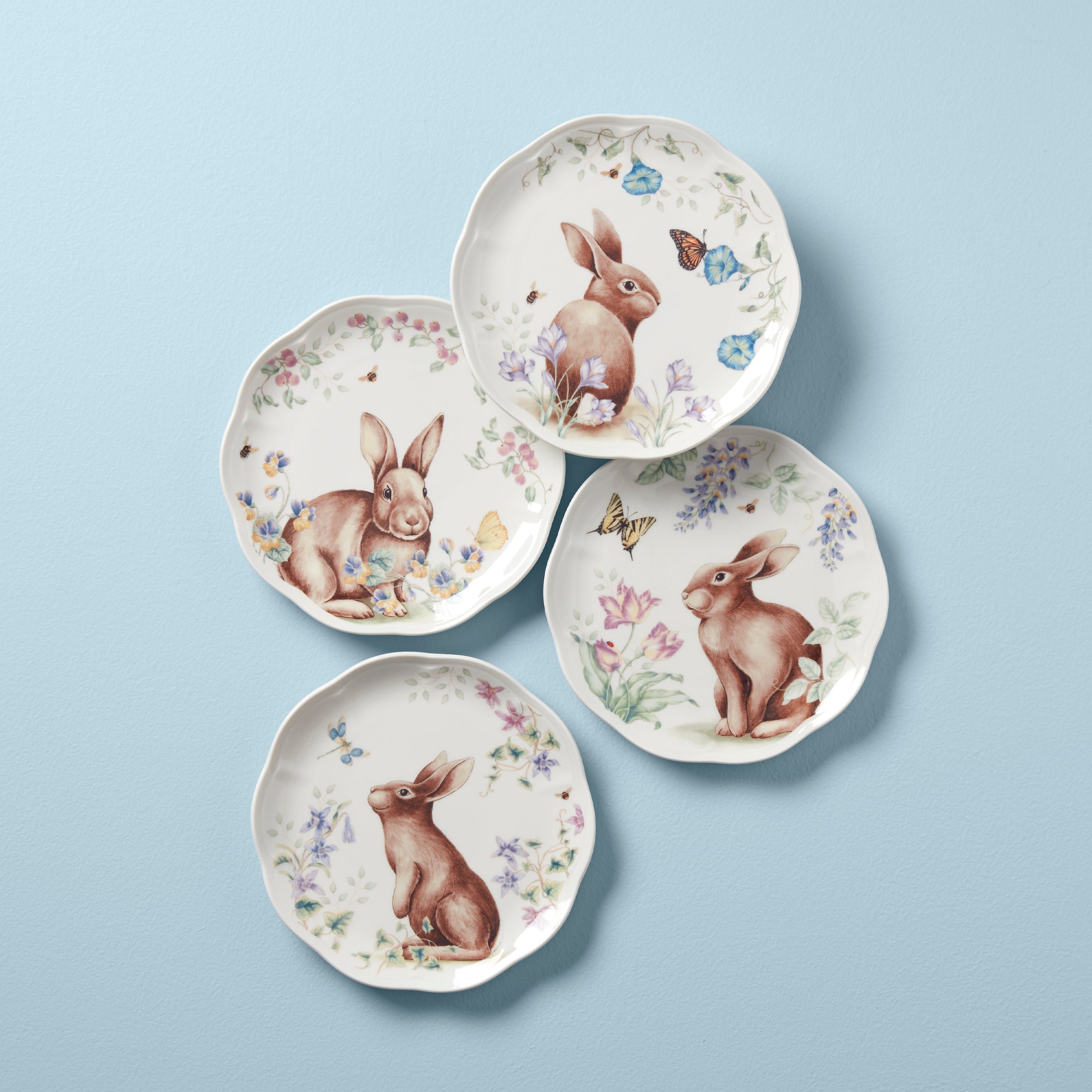 Butterfly Meadow Bunny Accent Plates. Set of 4