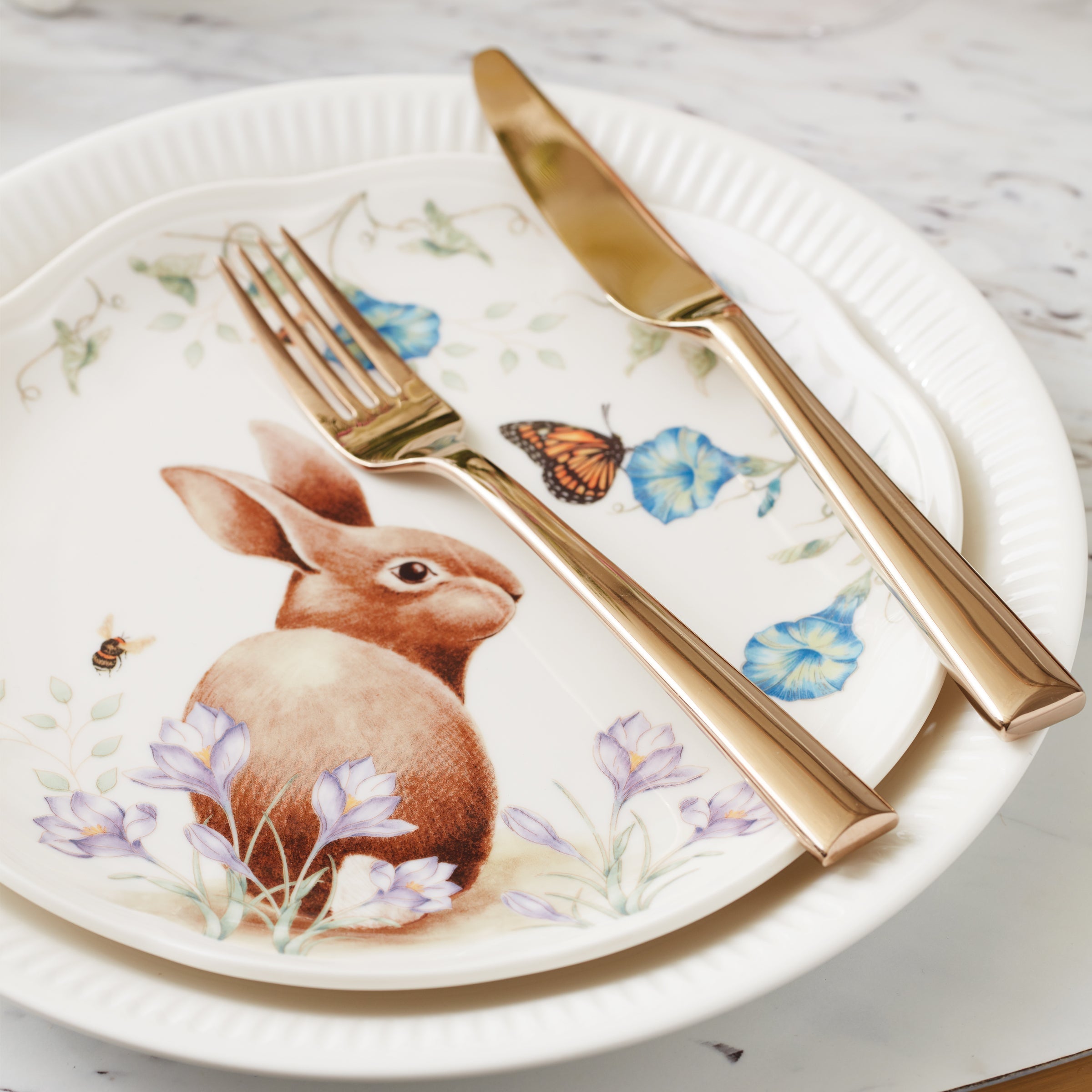 Butterfly Meadow Bunny Accent Plates. Set of 4 - Image 7