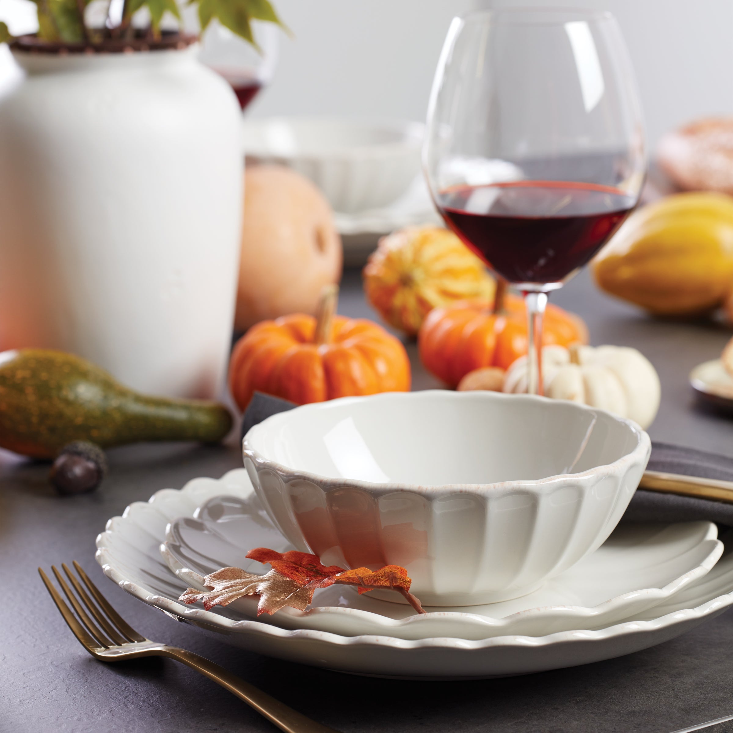 French Perle Scallop White 12-Piece Dinnerware Set - Image 11