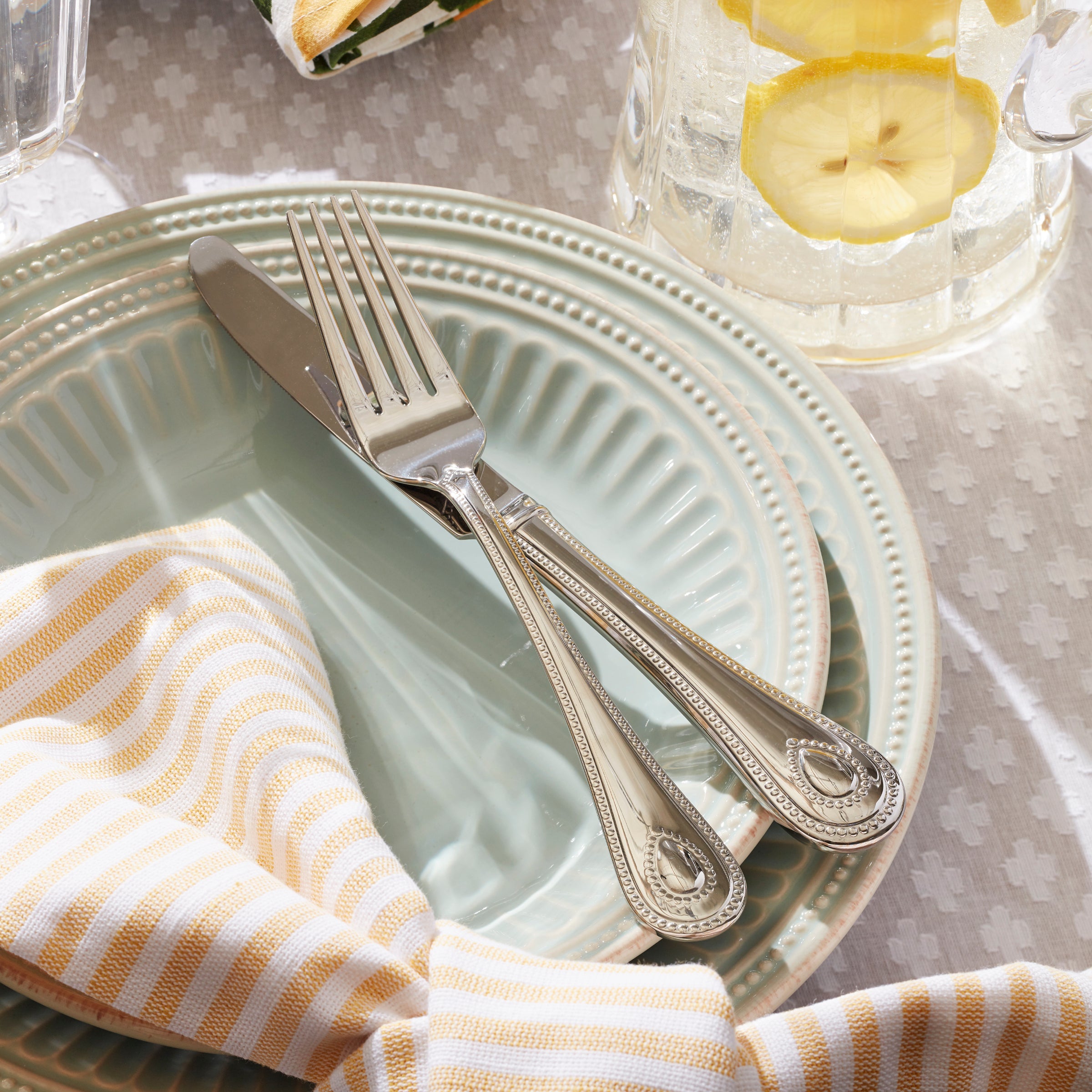 French Perle Groove Ice Blue 4-Piece Place Setting - Image 2