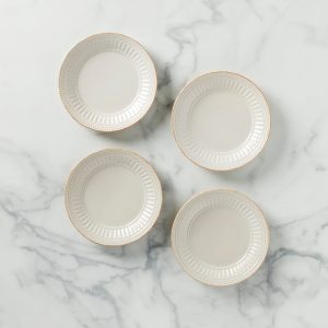 French Perle Groove White Dessert Plates. Set of 4