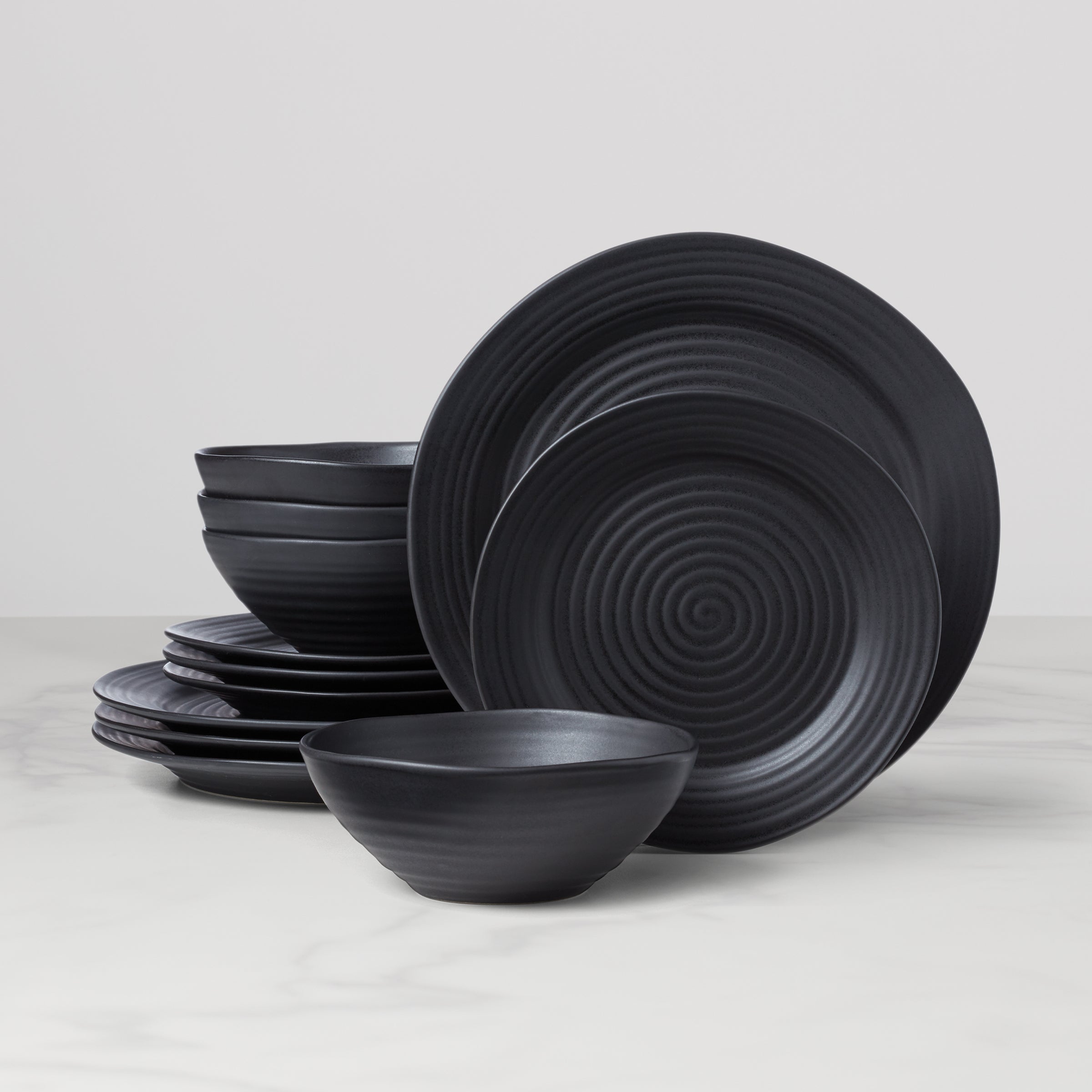 Ridge Black 12-Piece Dinnerware Set