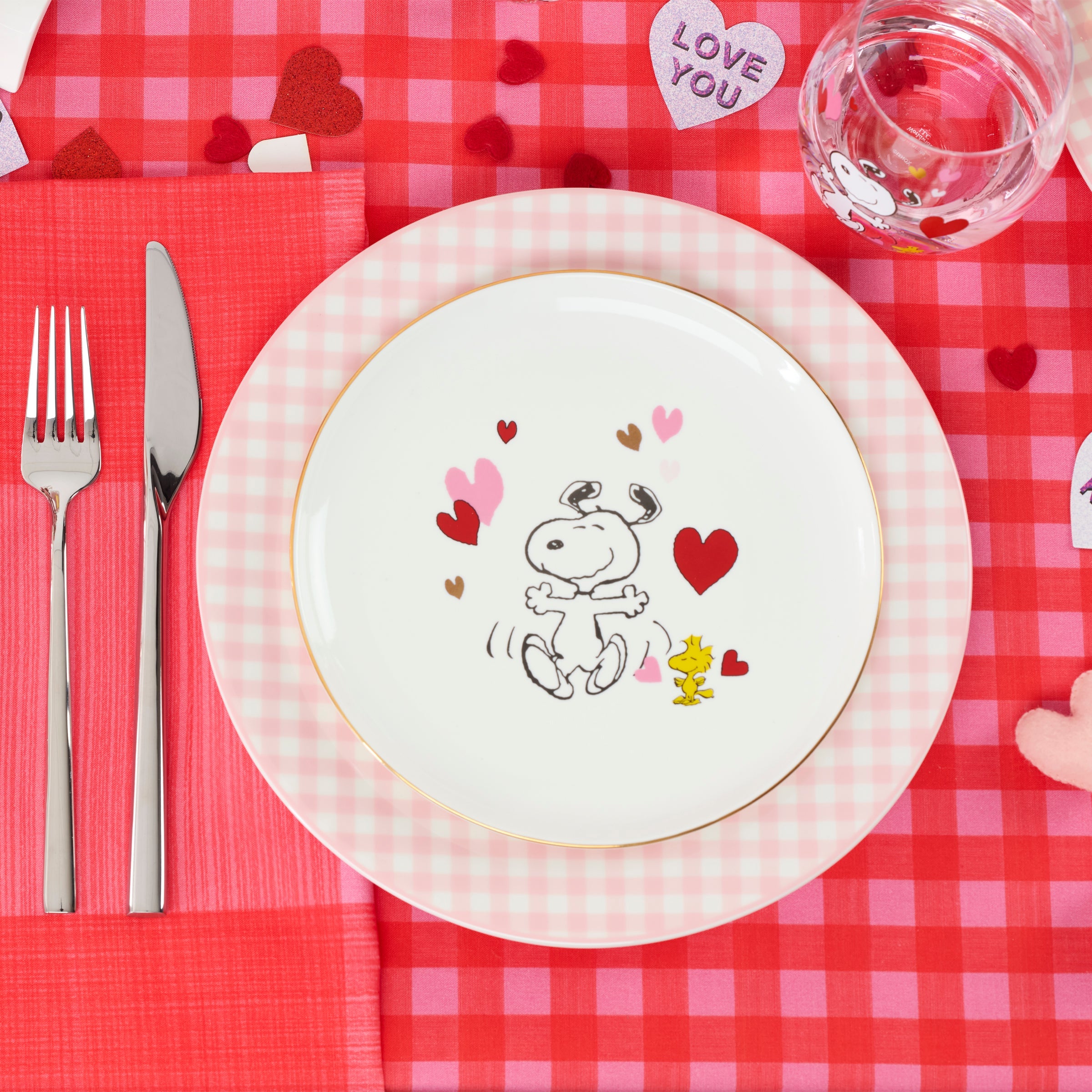 Gingham Pink Dinner Plates. Set of 4 - Image 6