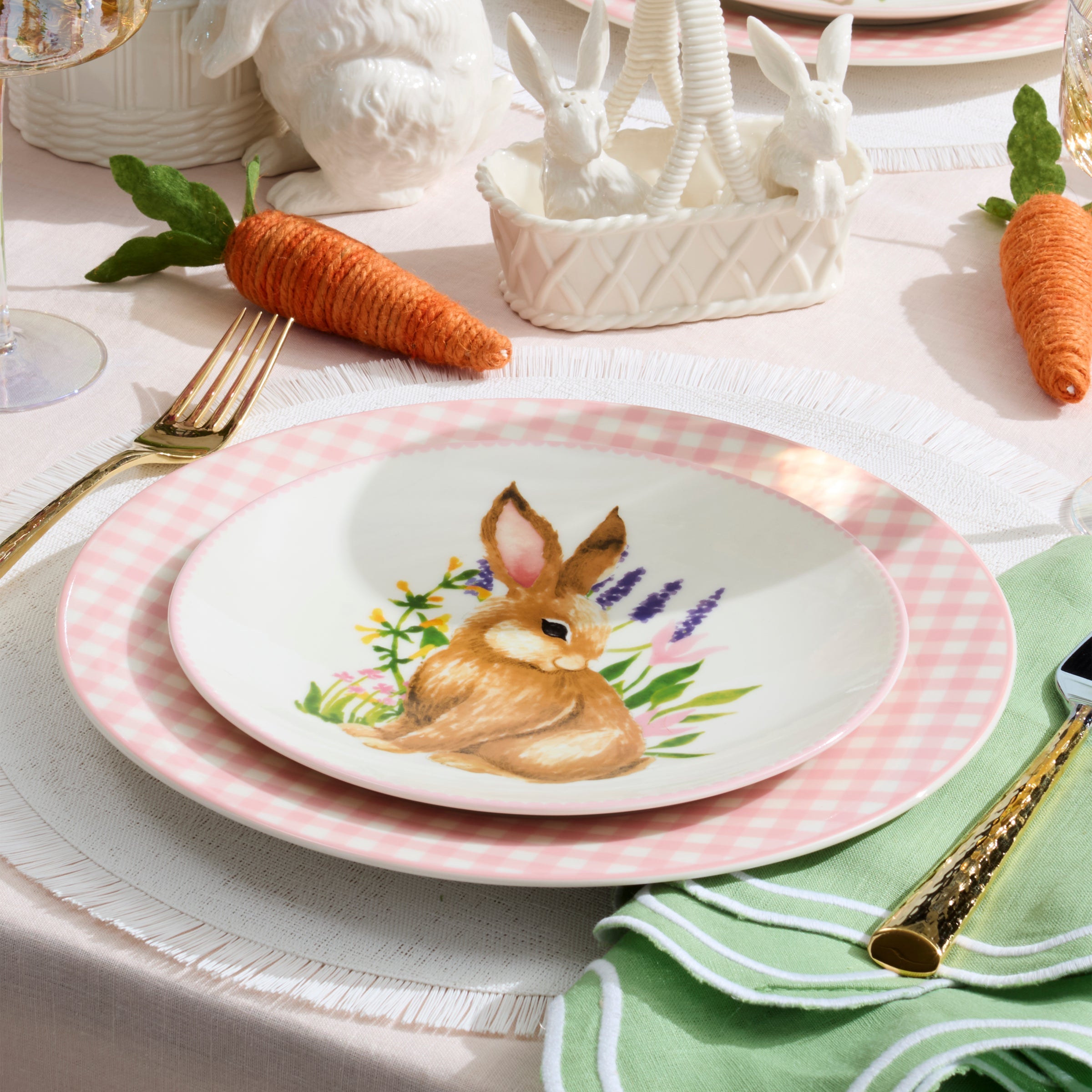 Gingham Pink Dinner Plates. Set of 4 - Image 3