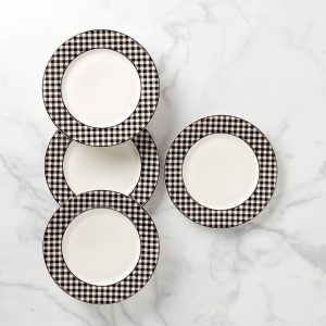 Gingham Black Dinner Plates. Set of 4