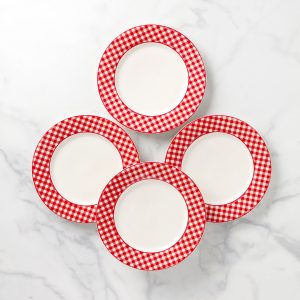 Gingham Red Dinner Plates. Set of 4