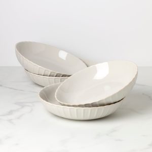 French Perle Scallop White Dinner Bowls. Set of 4