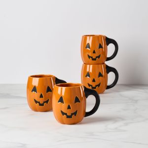 Halloween Figural Pumpkin Mugs. Set of 4