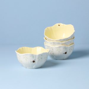 Butterfly Meadow Floral Yellow Dessert Bowls. Set of 4