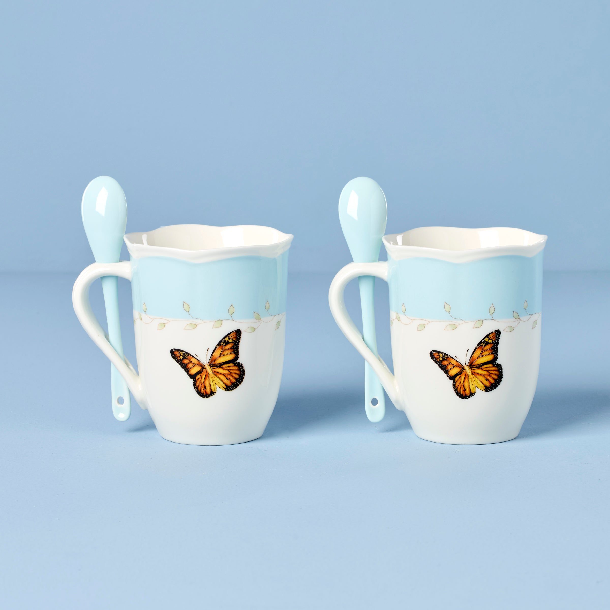 Butterfly Meadow Blue Mugs with Spoons. Set of 2 - Image 2