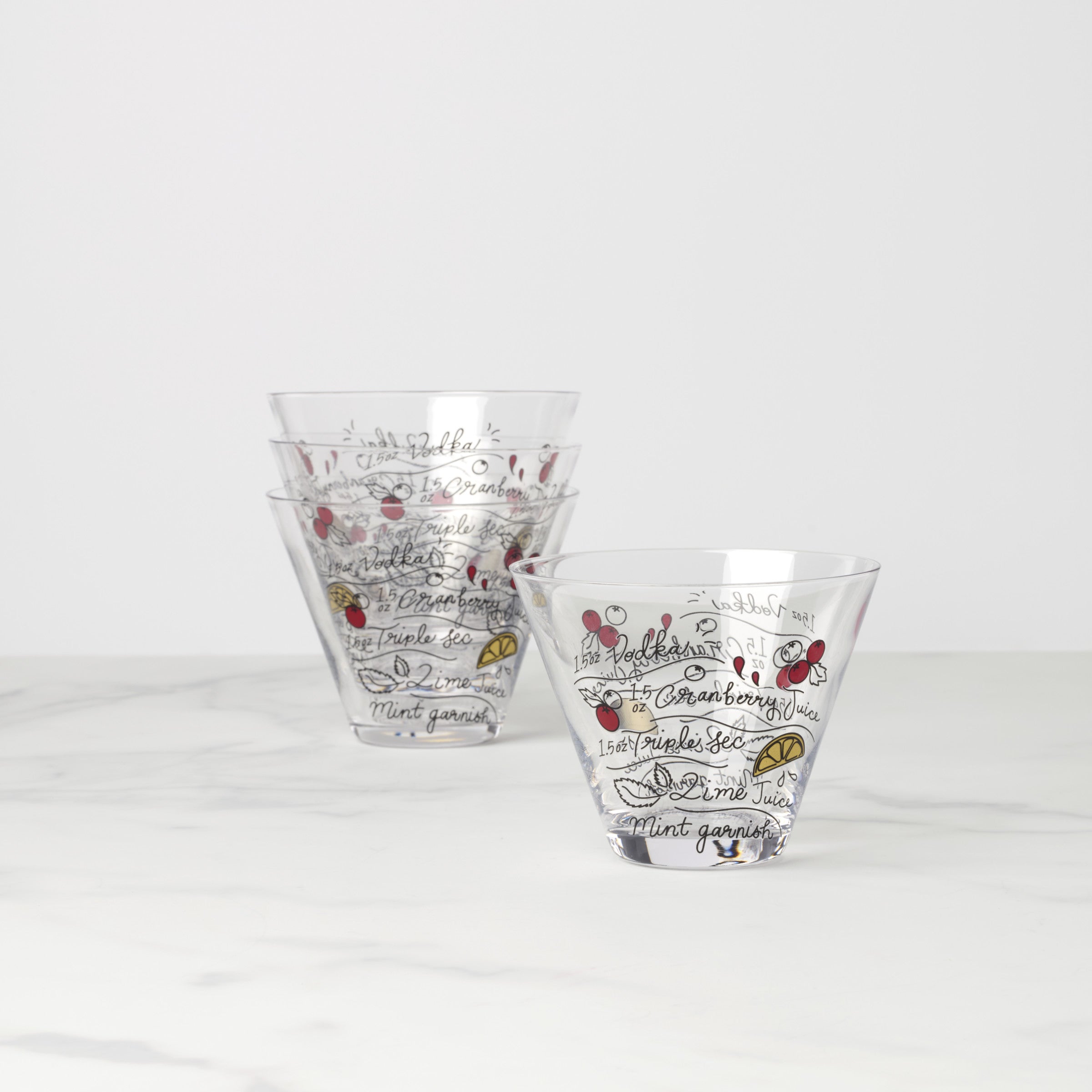 Make Merry Stemless Martini Glasses. Set of 4