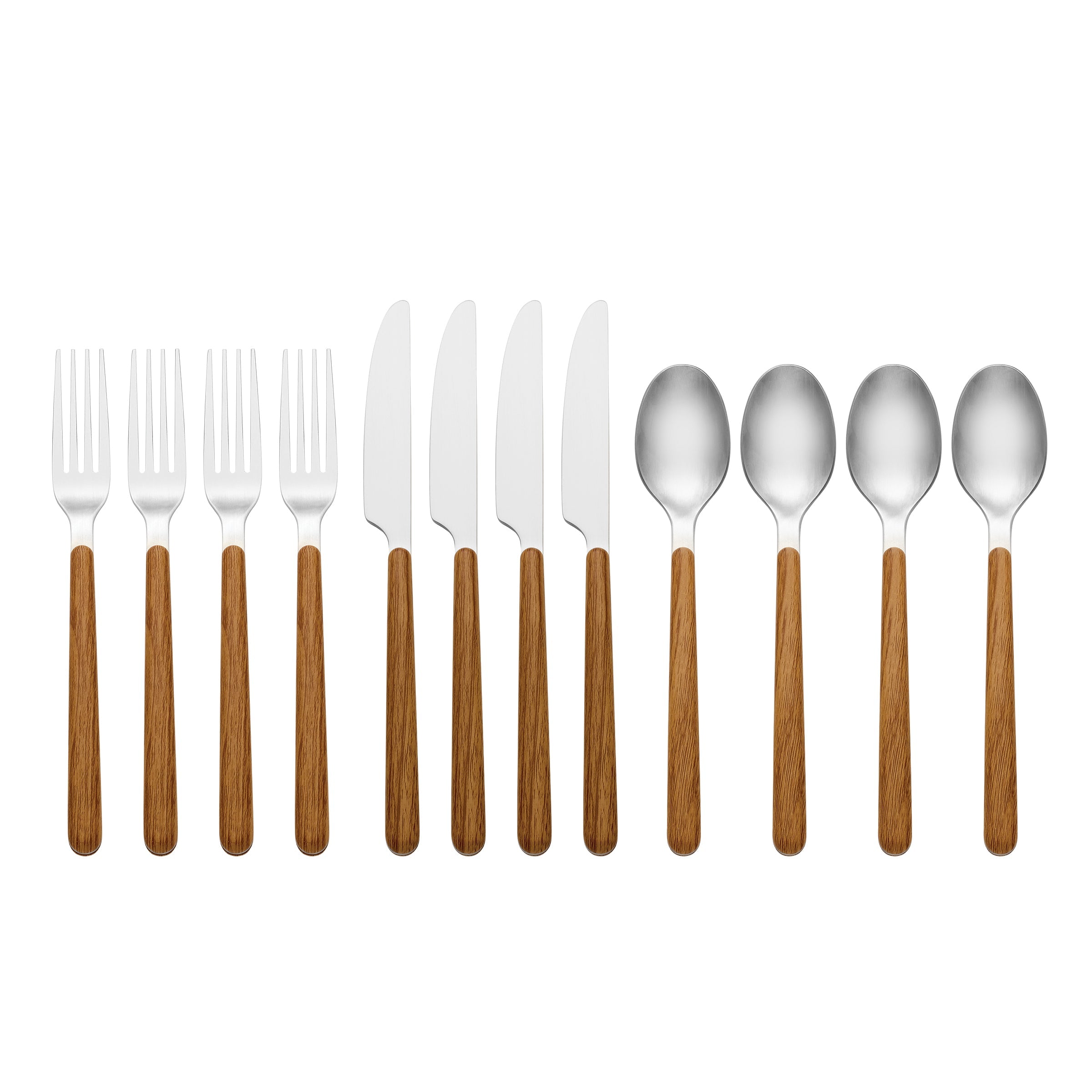 24 Seven Mirror Faux Wood Handle 12-Piece Flatware Set - Image 2