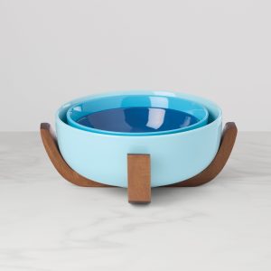 24 Seven Turquoise 3-Piece Nesting Bowl Set with Wood Stand