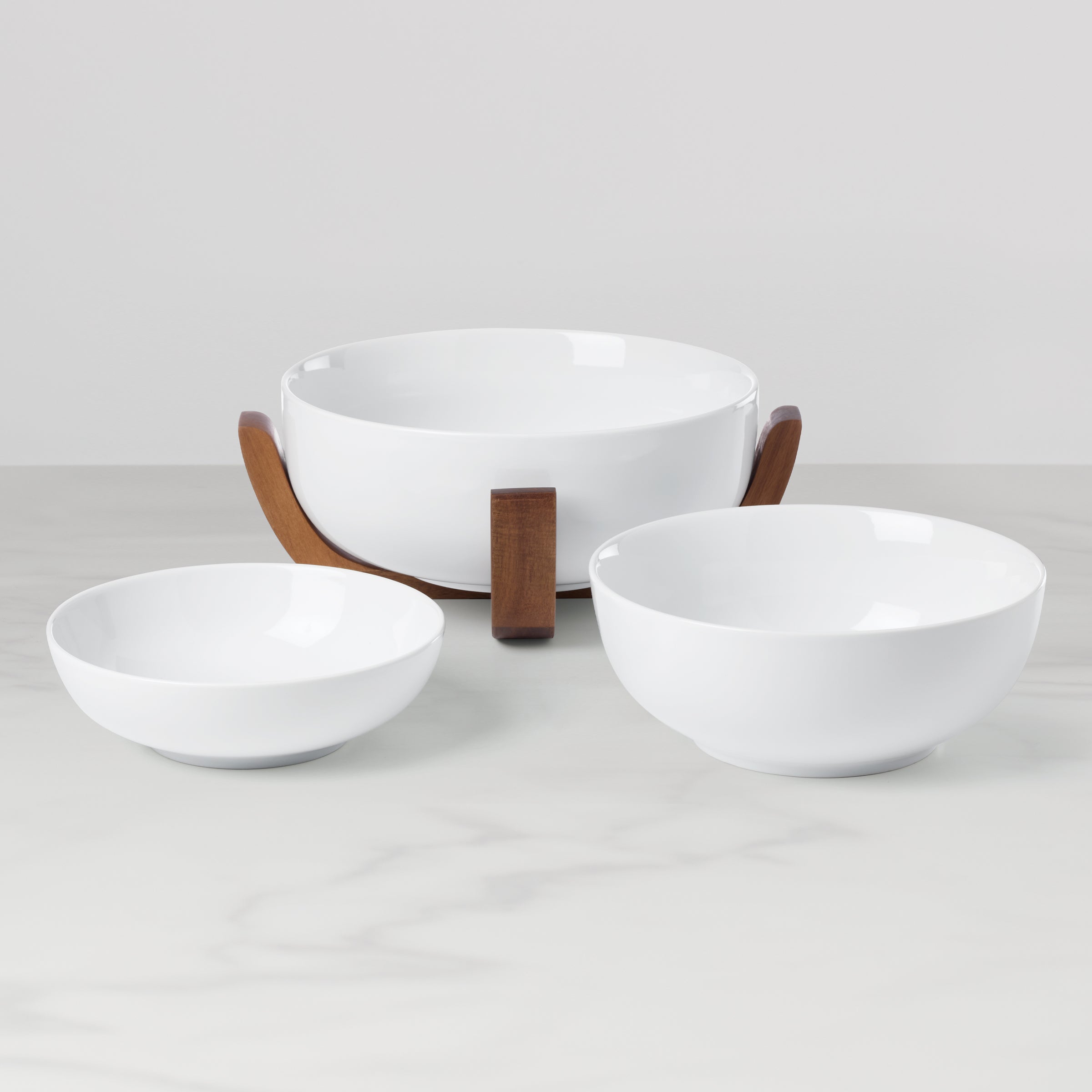24 Seven White 3-Piece Nesting Bowl Set with Wood Stand - Image 2