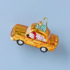 Retro Blown Glass Taxi Ornament