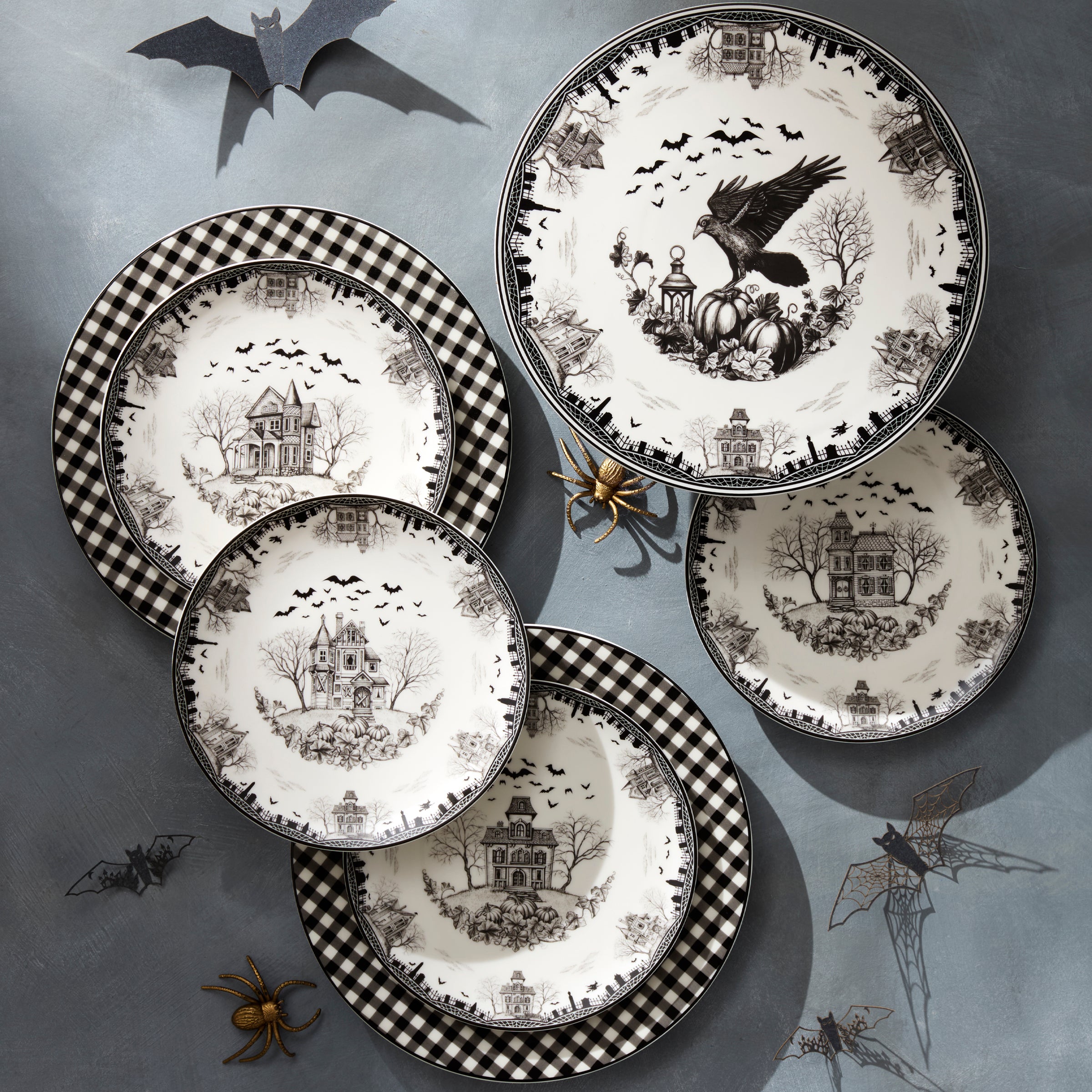 Gingham Black Dinner Plates. Set of 4 - Image 2