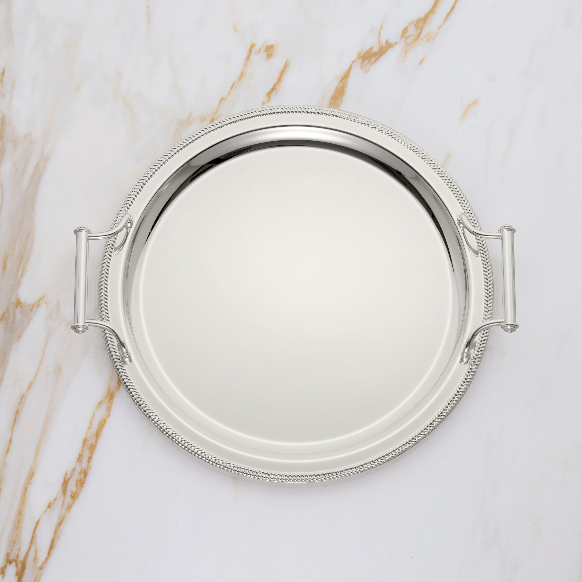 Round Silverplate Tray With Handles
