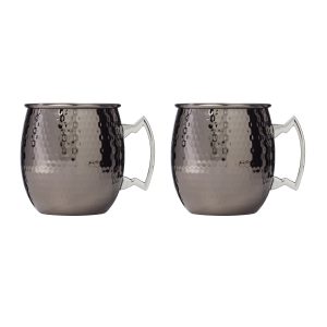 Hammered Black Moscow Mule Mugs. Set of 2