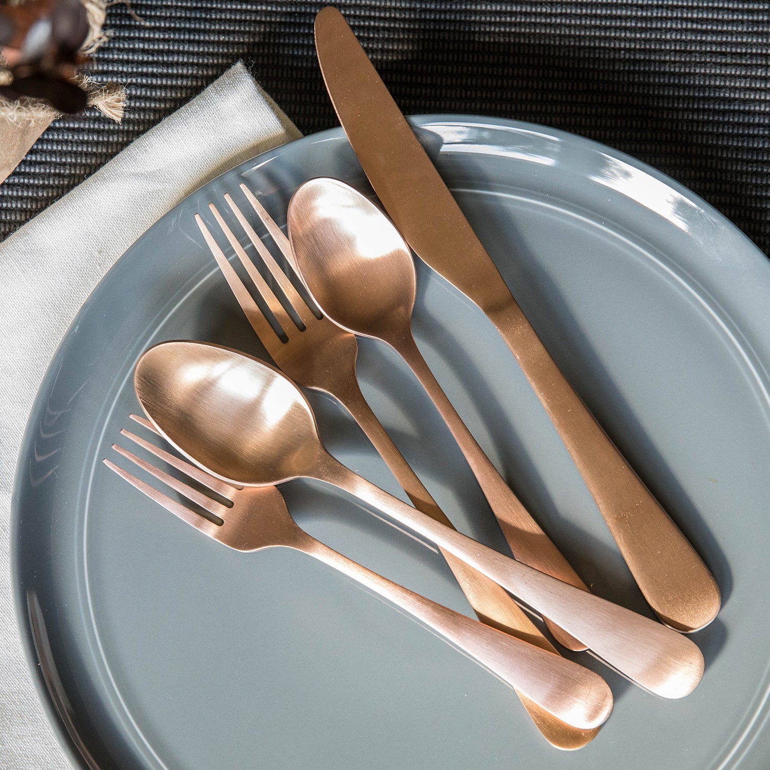 Rhiannon Copper Satin 20-Piece Flatware Set - Image 2